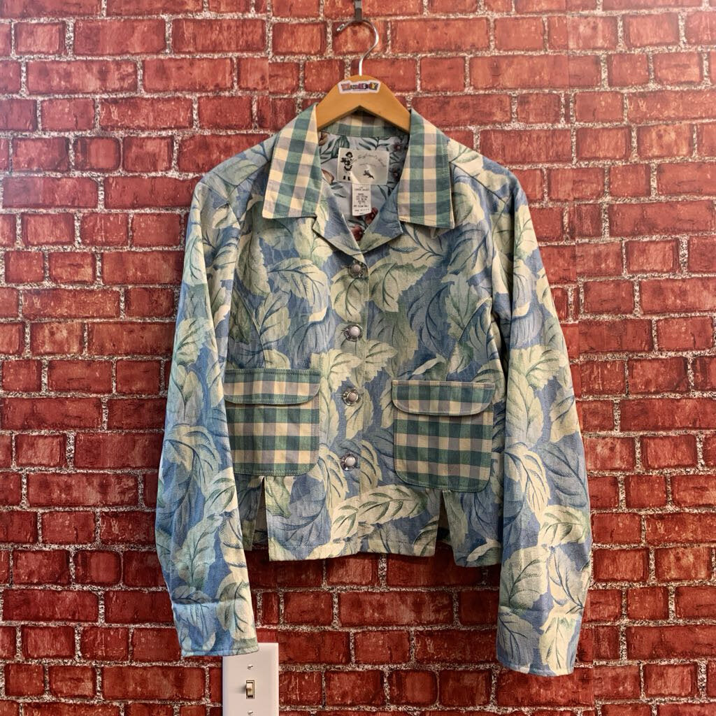 My Boyfriend's Back Lite Jacket Floral Plaid Blue/Green/Beige Size S