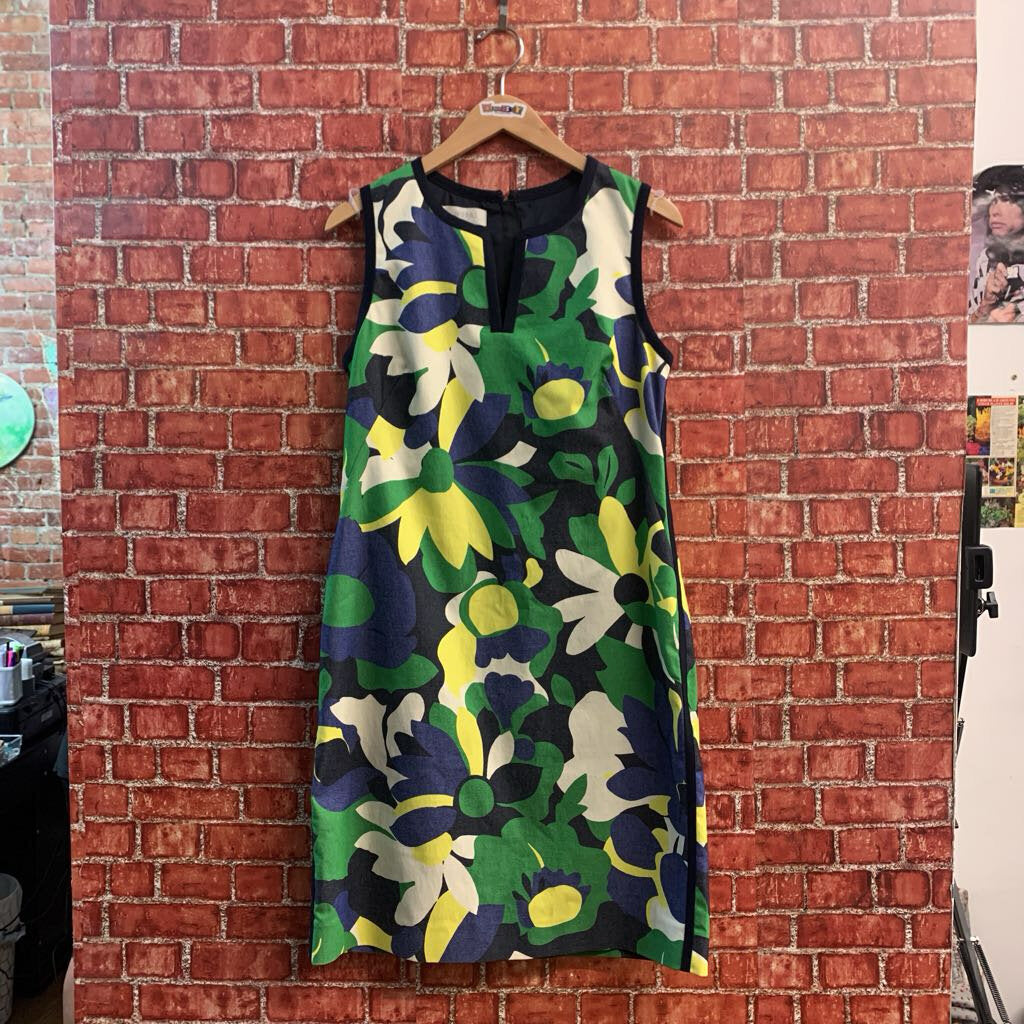 Hobbs Midi Dress Tank Denim Floral Blue/Green/Yellow Size 8
