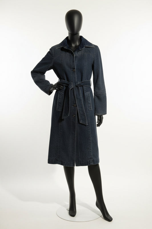 Fornarina Y2K Denim Duster Trench Blue Ladies Size S