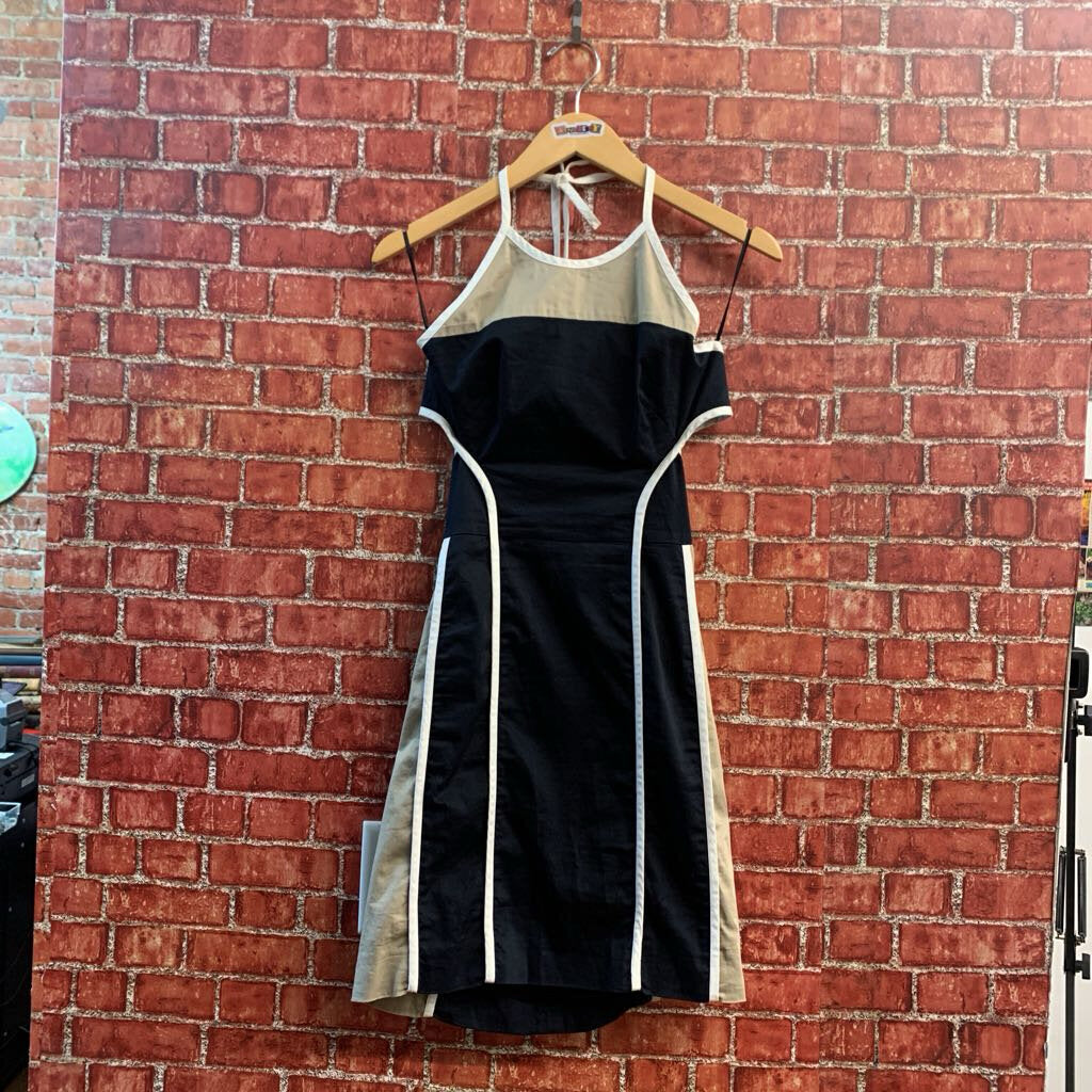 Philosophy di Alberta Ferretti Mini Dress Halter Color Block Navy/Tan/White Size 2