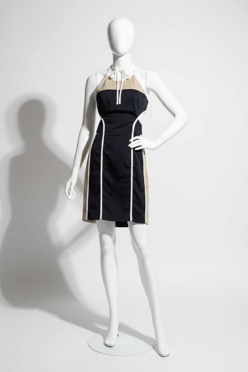 Philosophy di Alberta Ferretti Mini Dress Halter Color Block Navy/Tan/White Size 2