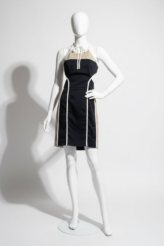 Philosophy di Alberta Ferretti Mini Dress Halter Color Block Navy/Tan/White Size 2