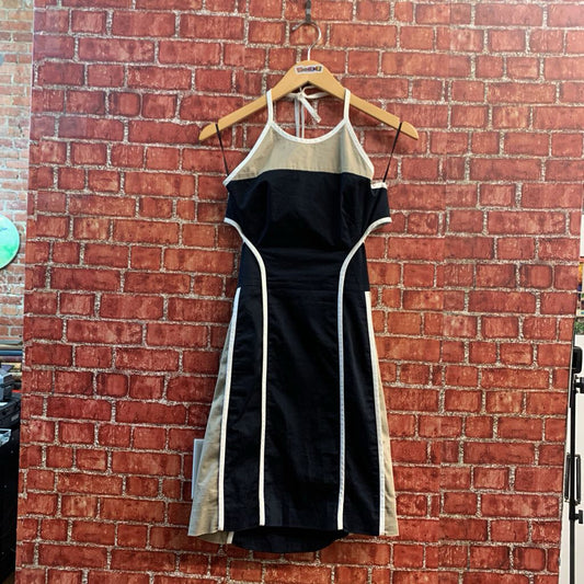 Philosophy di Alberta Ferretti Mini Dress Halter Color Block Navy/Tan/White Size 2
