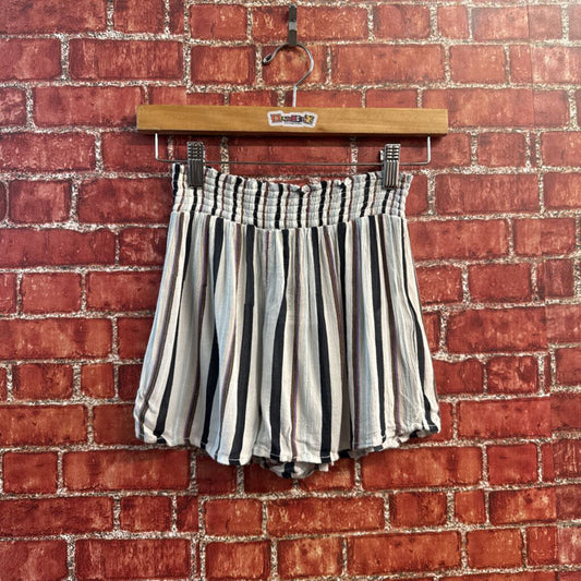 Ecote Mini Shorts Striped Rayon White/Black/Multi Size XS