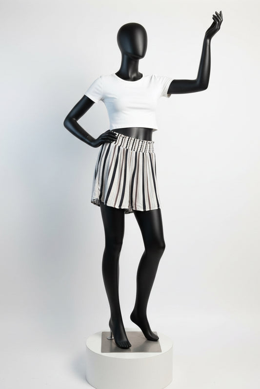 Ecote Mini Shorts Striped Rayon White/Black/Multi Size XS
