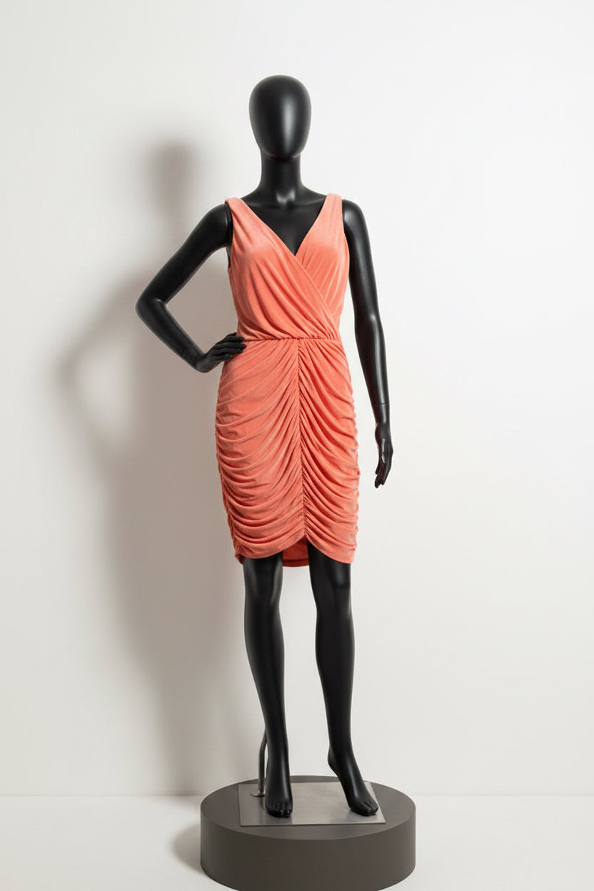 Soprano Mini Dress Rouched Salmon Size XS