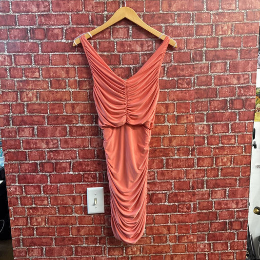 Soprano Mini Dress Rouched Salmon Size XS