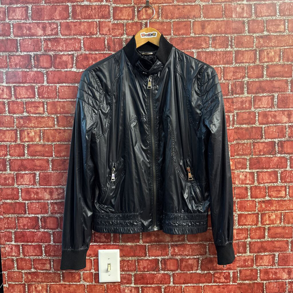 Dolce & Gabbana Zip Bomber Jacket Y2K Glossy Nylon Black