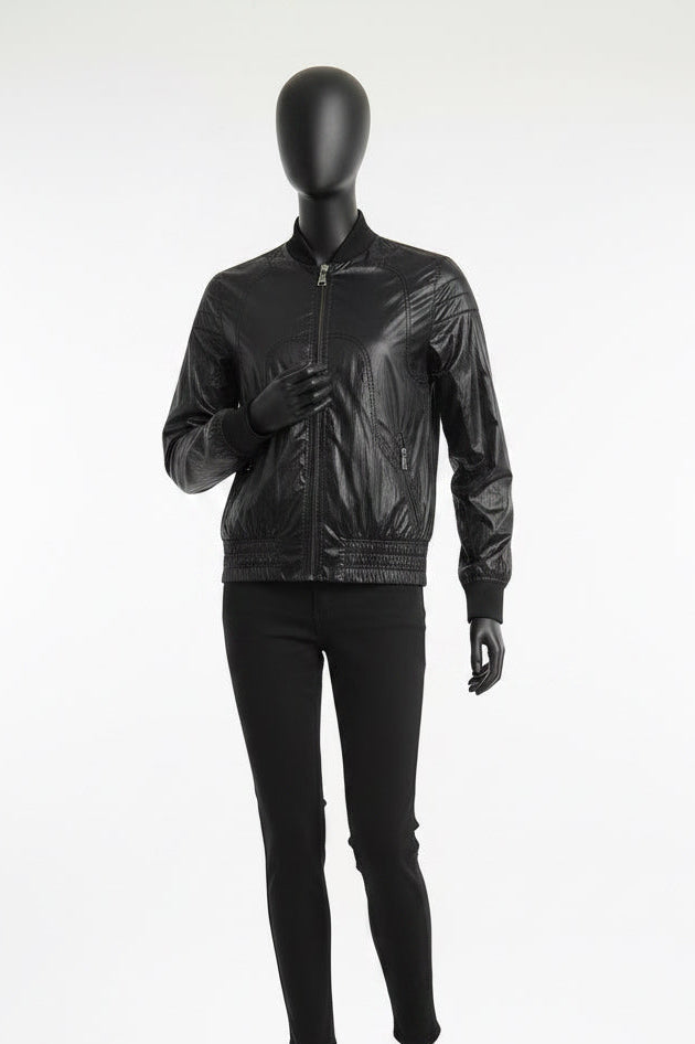Dolce & Gabbana Zip Bomber Jacket Y2K Glossy Nylon Black Size S