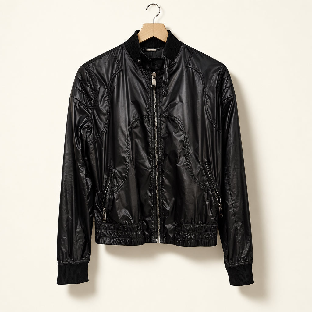 Dolce & Gabbana Zip Bomber Jacket Y2K Glossy Nylon Black Size M
