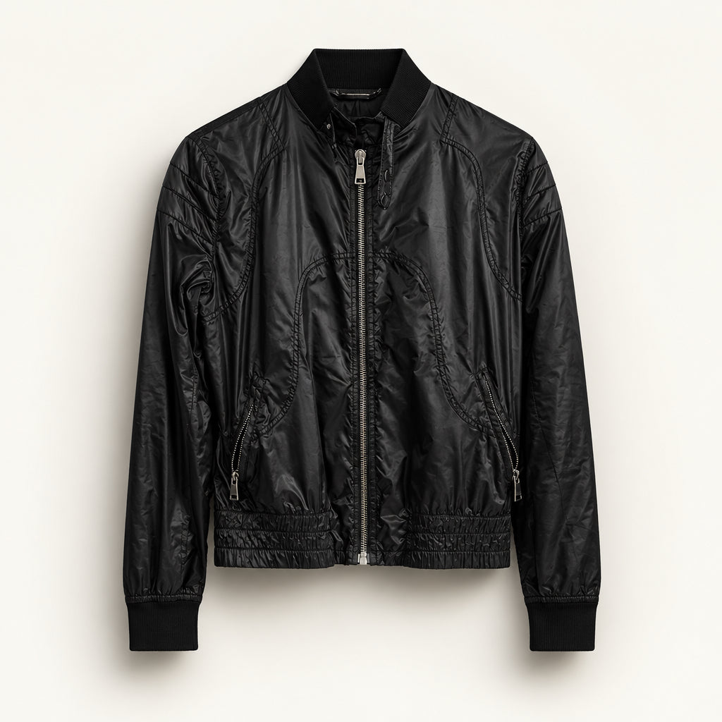 Dolce & Gabbana Zip Bomber Jacket Y2K Glossy Nylon Black