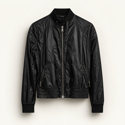 Dolce & Gabbana Zip Bomber Jacket Y2K Glossy Nylon Black