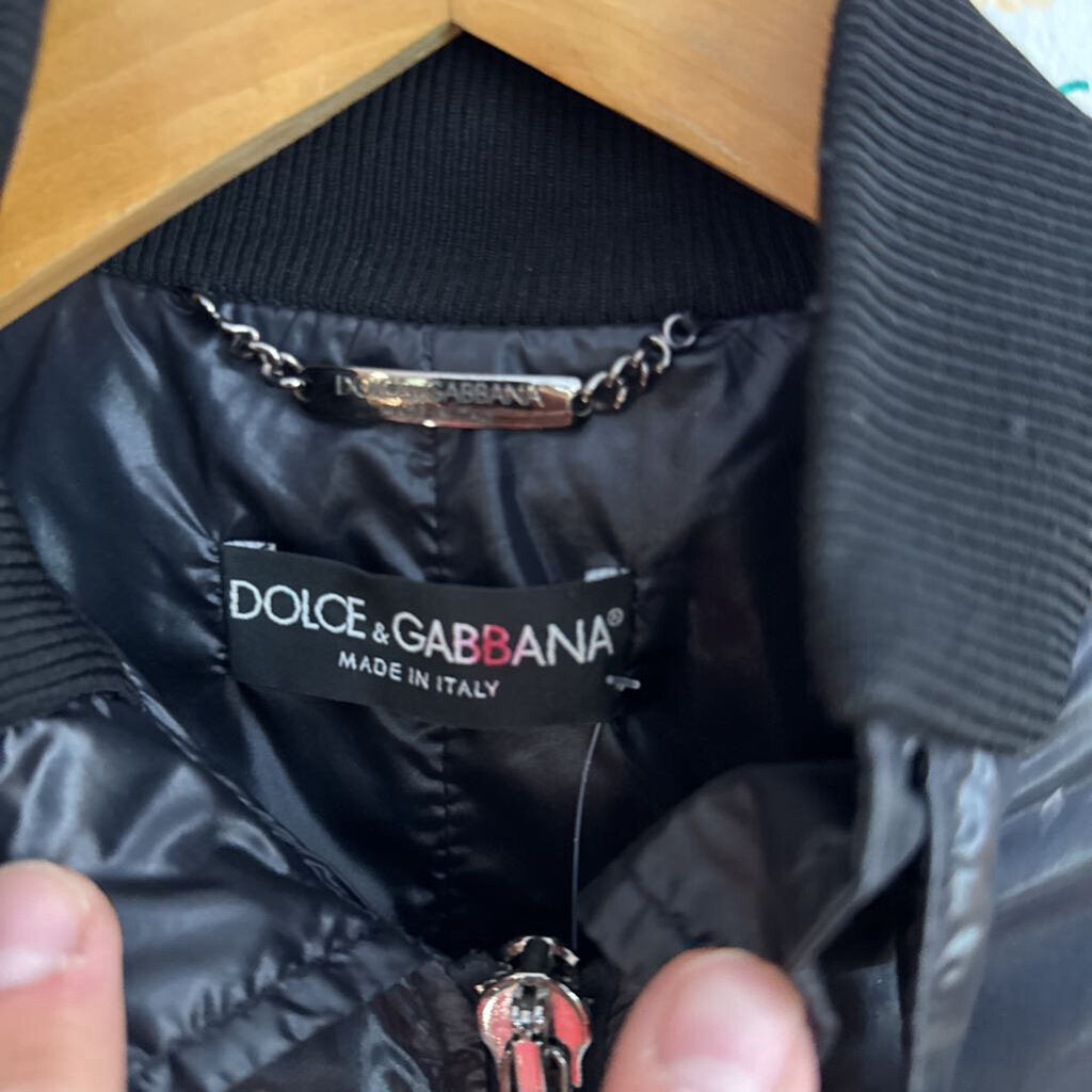 Dolce & Gabbana Zip Bomber Jacket Y2K Glossy Nylon Black Size M