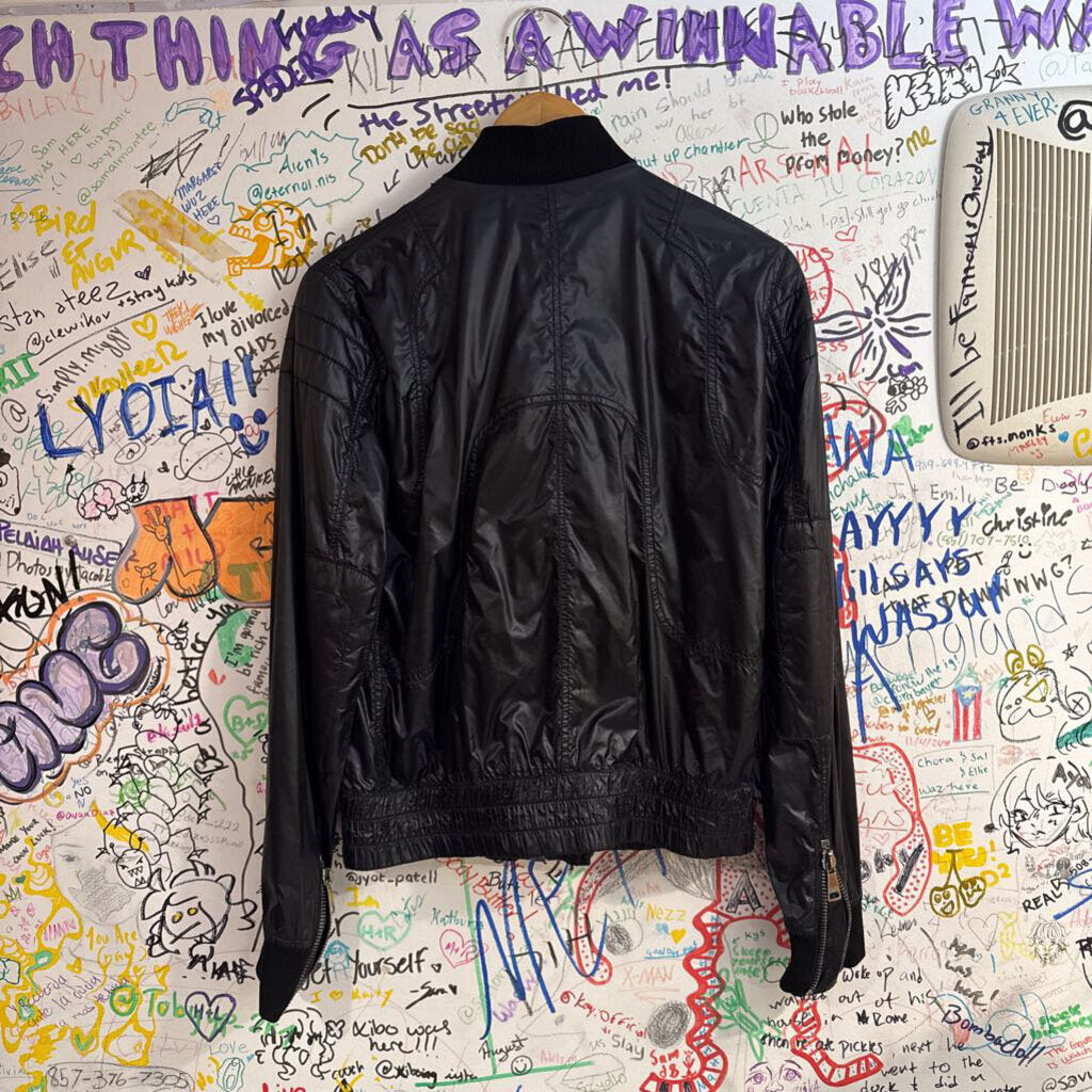 Dolce & Gabbana Zip Bomber Jacket Y2K Glossy Nylon Black Size M