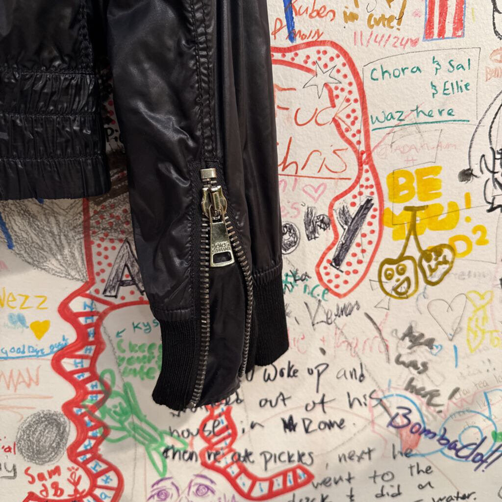 Dolce & Gabbana Zip Bomber Jacket Y2K Glossy Nylon Black Size M