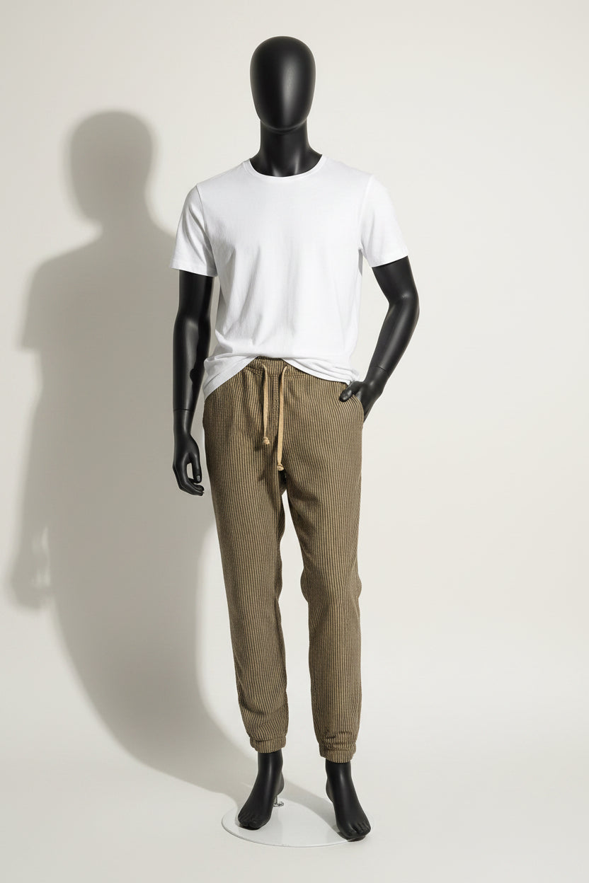 Alex Crane Linen Pants Stripes Brown/Navy Size L