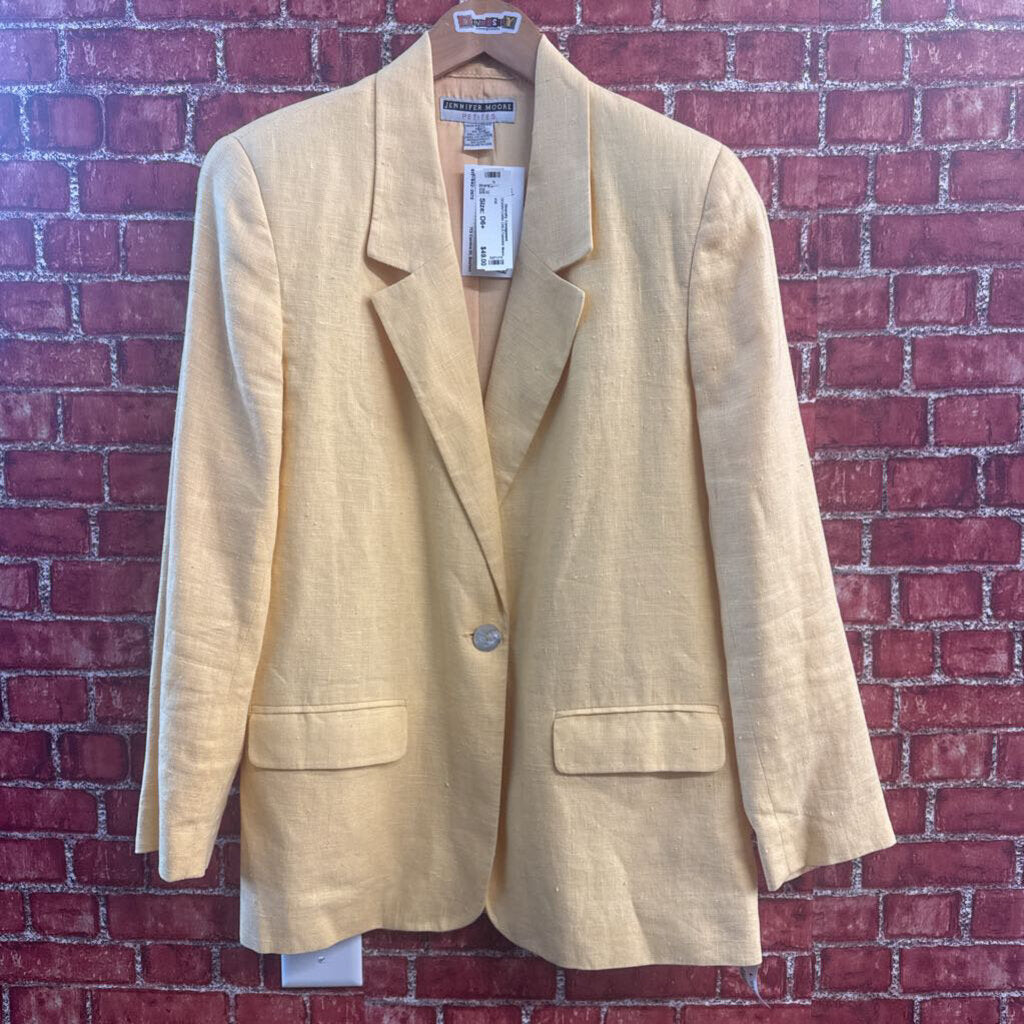 Jennifer Moore Linen Blazer MOP Button Yellow Size 10P