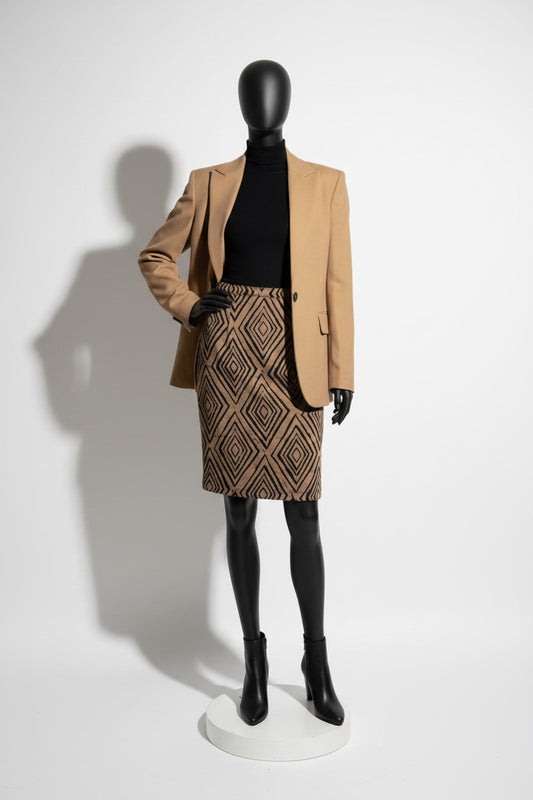 Global Mamas Diamond Shapes Midi Skirt Brown/Black Size XL