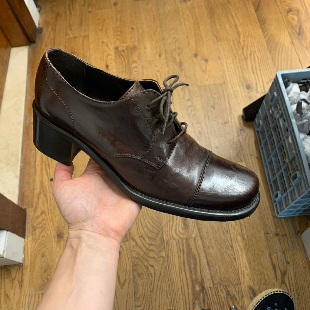 Kenneth Cole Derby Heel Leather Brown Size 8.5