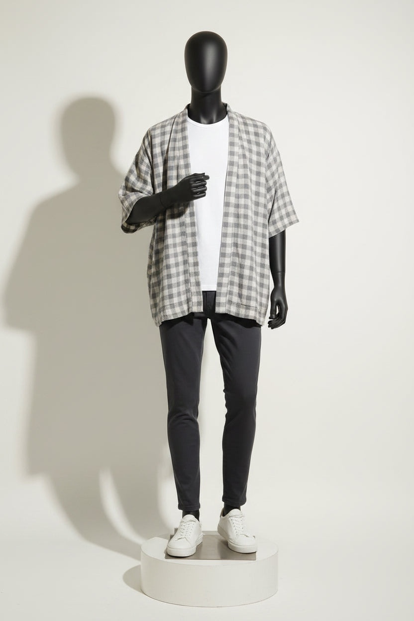 Meetro Linen Wrap Gingham Grey Size 2XL