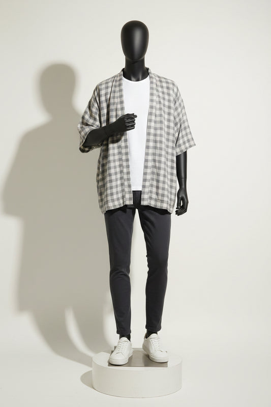 Meetro Linen Wrap Gingham Grey Size 2XL