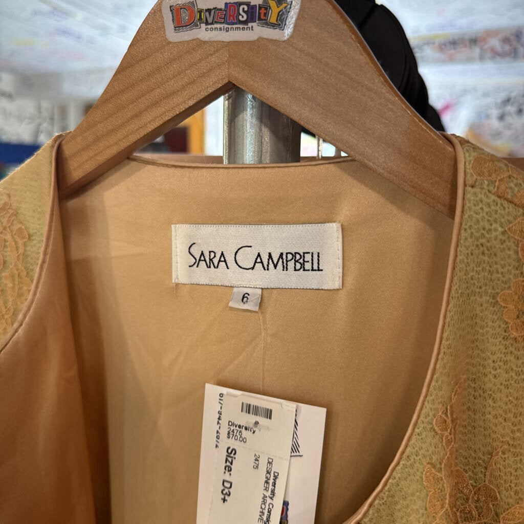 Sara Campbell mint and brown blazer with decorative gemstone style buttons