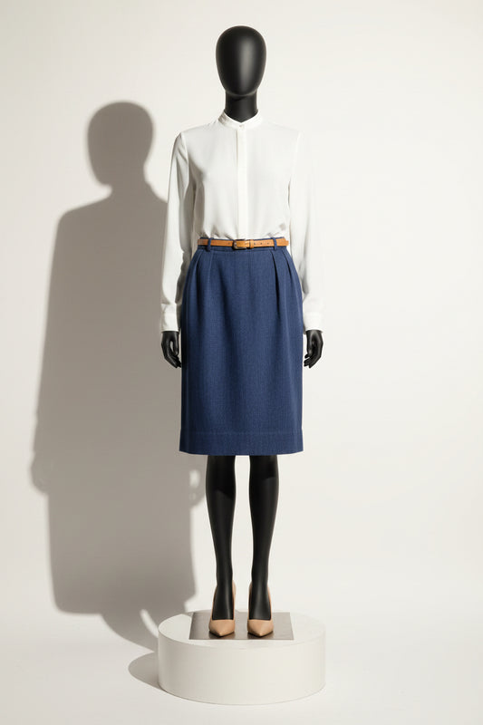 Vintage 80s Celine Denim Midi Skirt Blue Ladies Size S