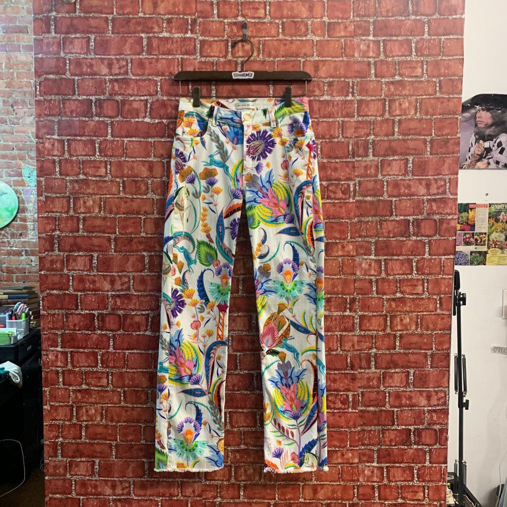 Etro Jeans Eclectic Animals and Plants White/Multi Size 26