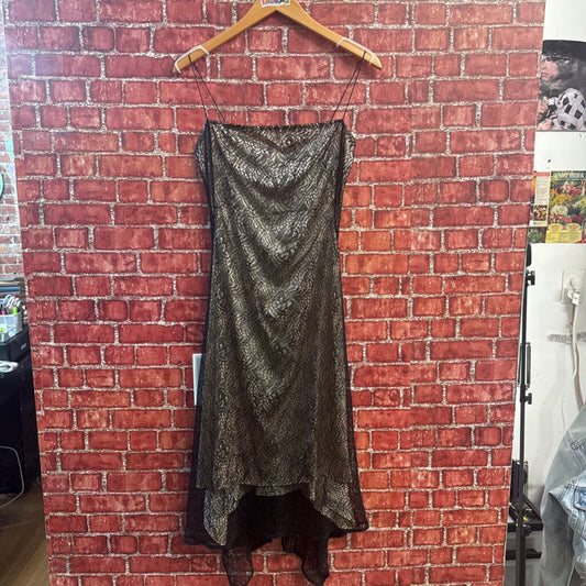 Elie Tahari Midi Dress Lace Spaghetti Strap AS-IS (inner lining damage/repairs) Black/Tan