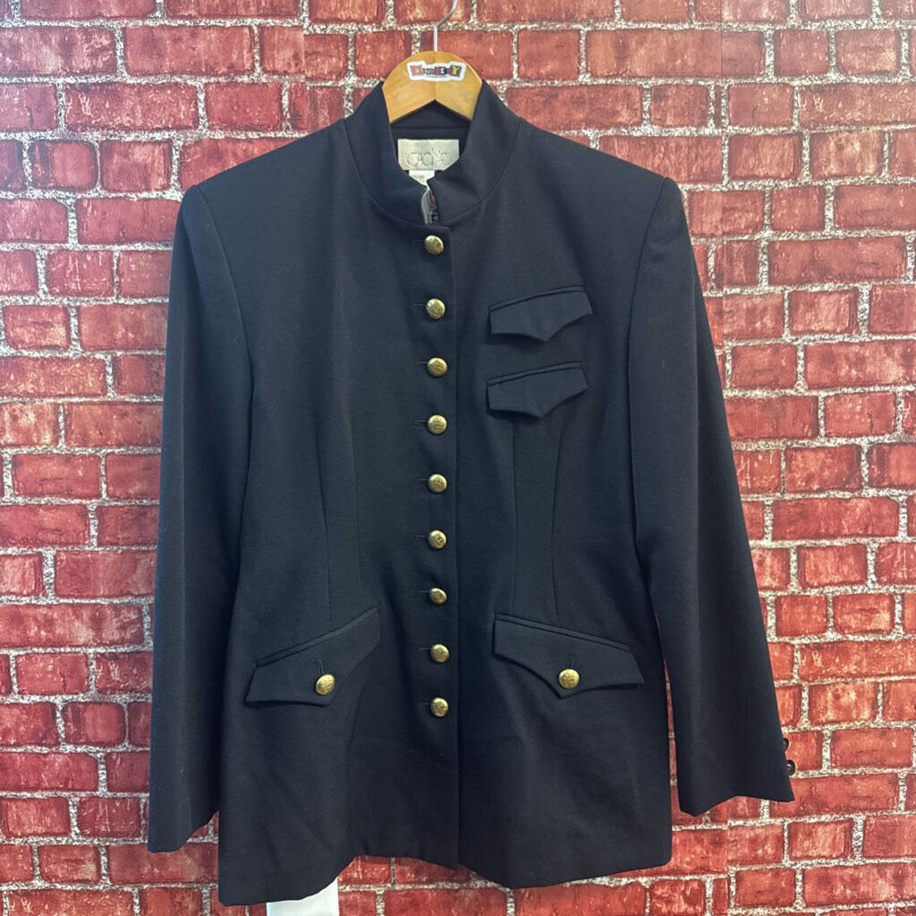 Cache Blazer Collarless Military-Style Wool Black/Gold
