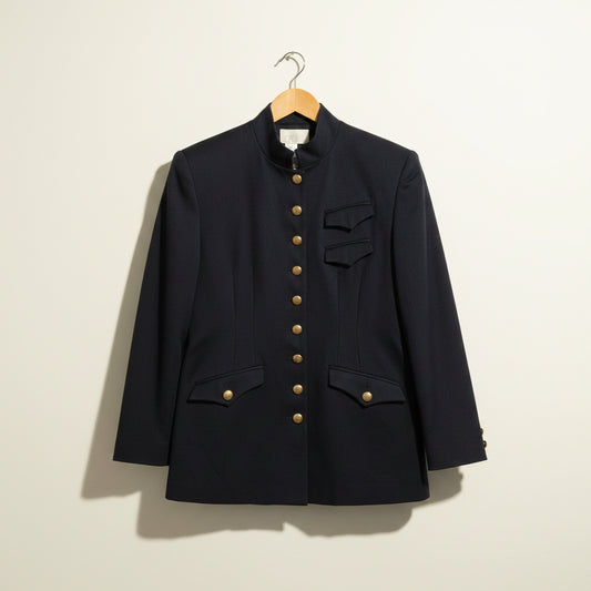 Cache Blazer Collarless Military-Style Wool Black/Gold Ladies Size L