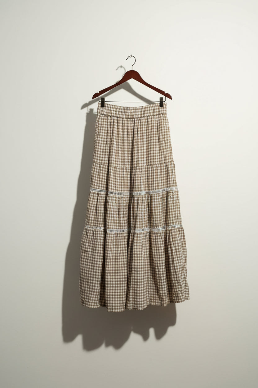 Madewell Maxi Skirt Gingham Cutout Stripes Tan/Brown Size XS