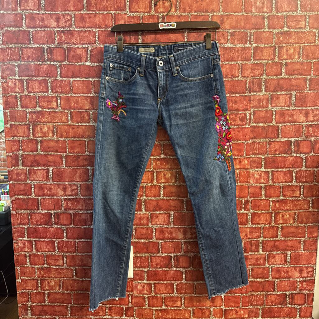 AG Jeans Embroidered Crop Blue/Multi Size 26R