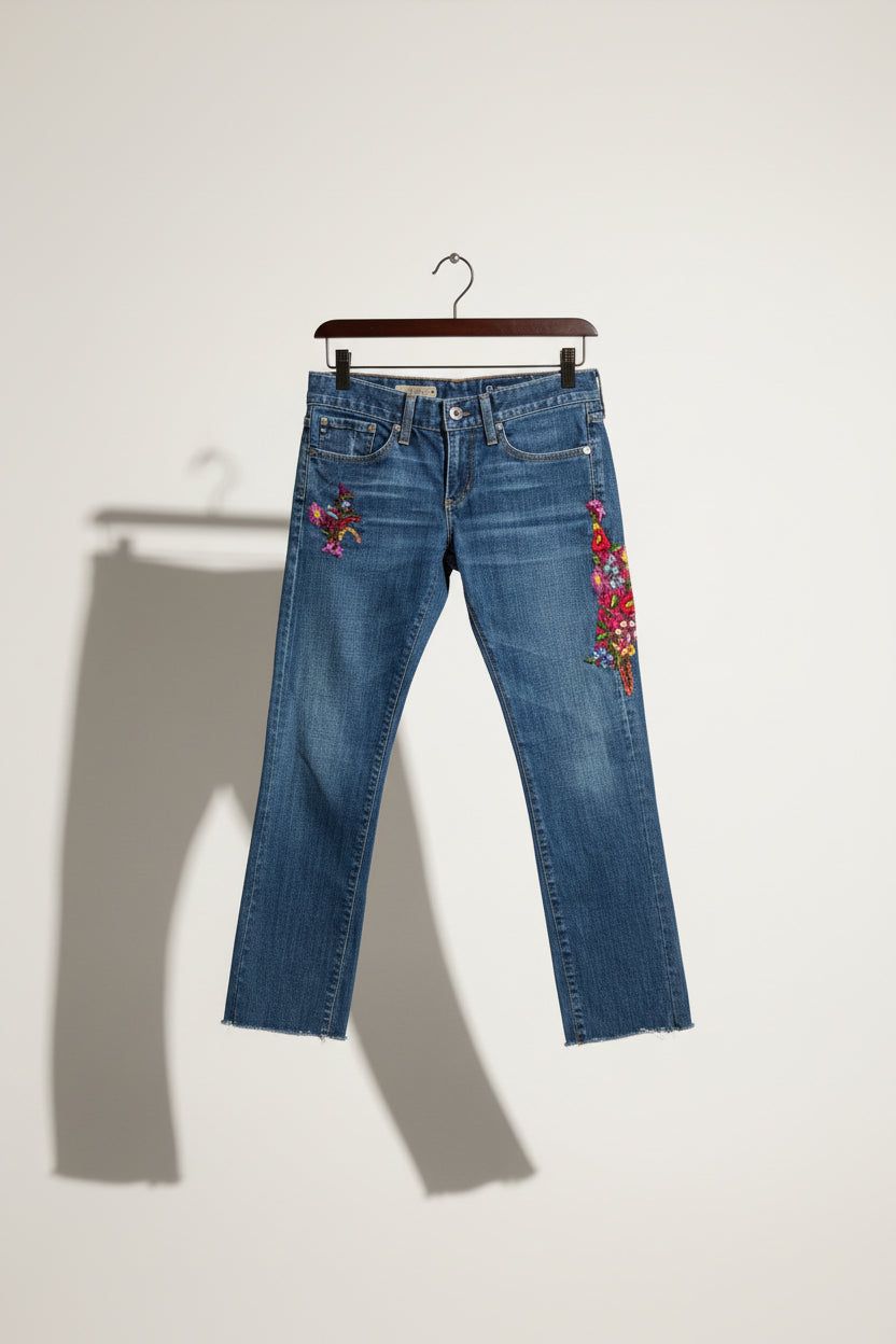 AG Jeans Embroidered Crop Blue/Multi Ladies Size 26R