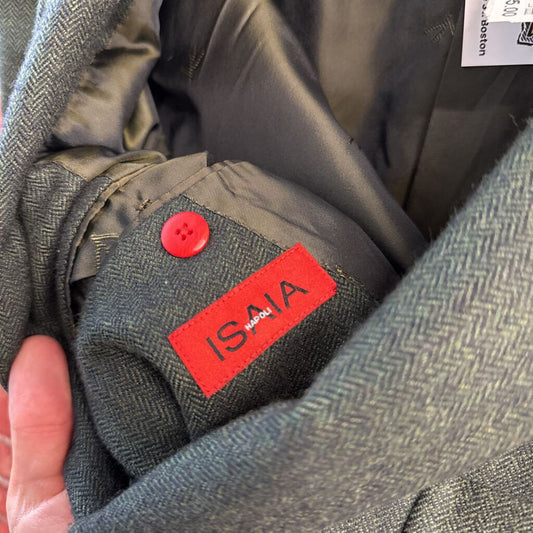 Isaia Napoli Green Herringbone Sport Coat Size 44R