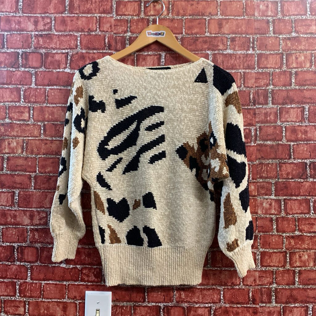 I.B. Diffusion Vintage Sweater Knit Abstract Linen/Cotton Beige/Black/Brown Size S