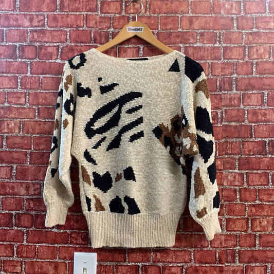 I.B. Diffusion Vintage Sweater Knit Abstract Linen/Cotton Beige/Black/Brown Size S