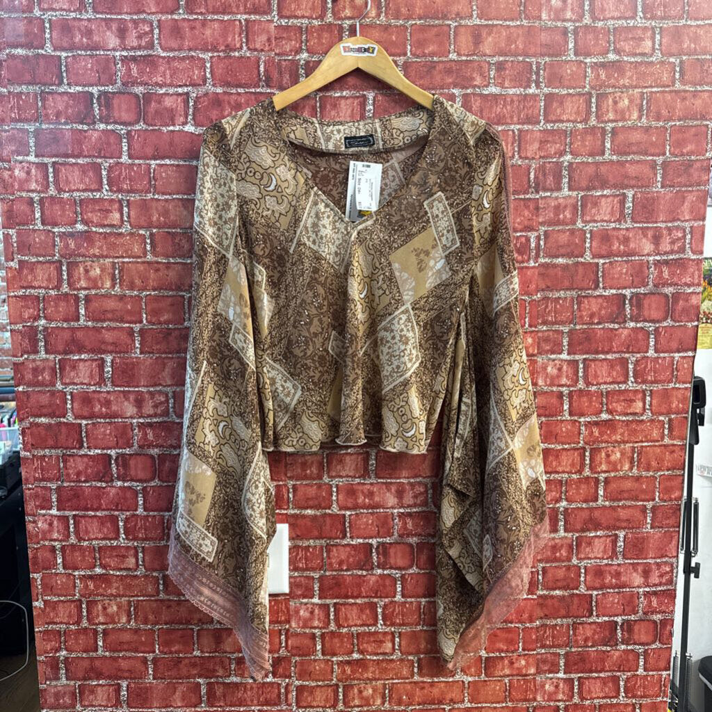 Sense Blouse Sheer Abstract Floral Brown
