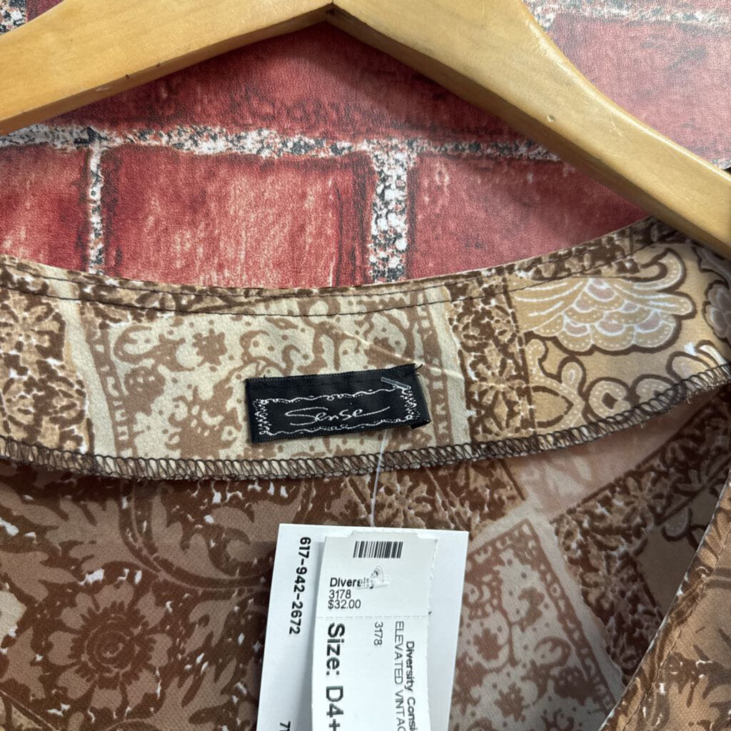 Sense Blouse Sheer Abstract Floral Brown