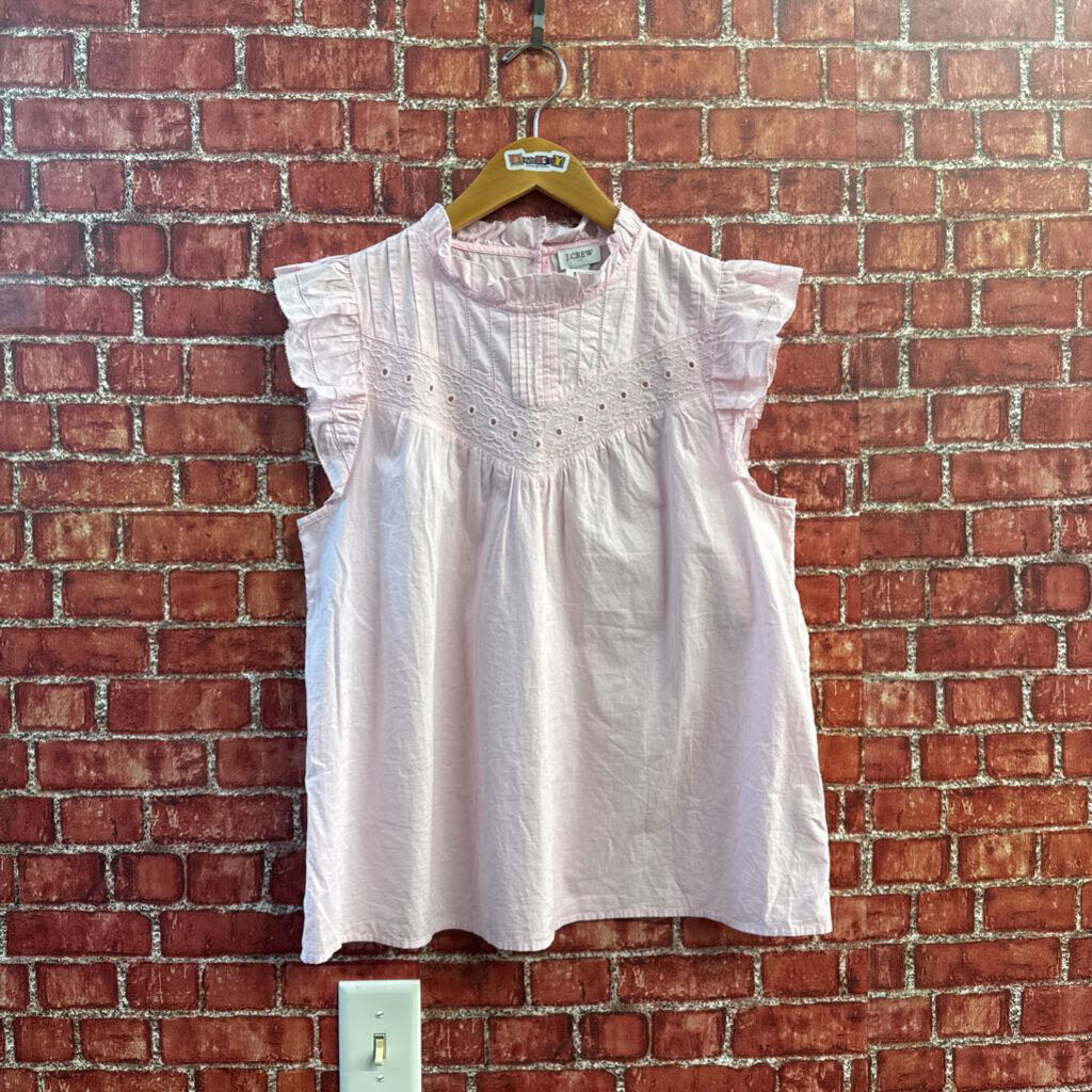 J Crew Blouse Cap Sleeve Mock Neck Eyelet Pink Size M