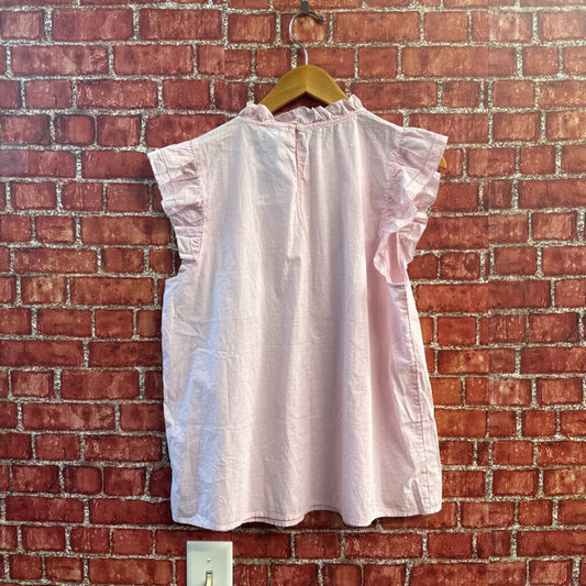 J Crew Blouse Cap Sleeve Mock Neck Eyelet Pink Size M