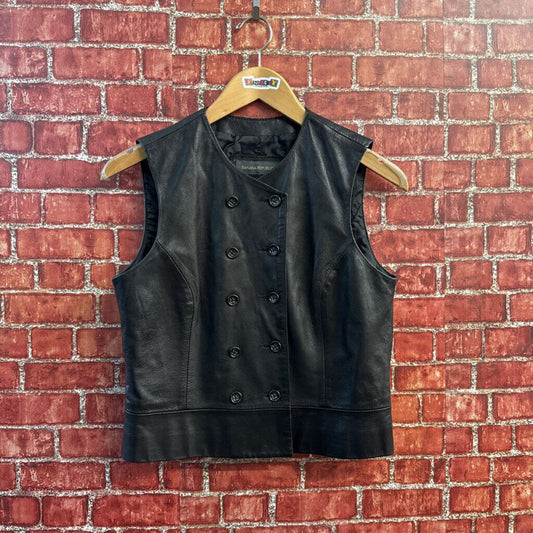Banana Republic Leather Vest Double Buttons Black Size 6