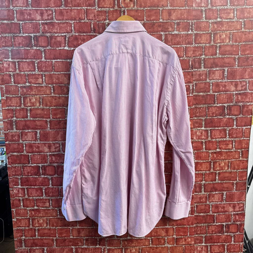 Oxxford Clothing Button Up Striped Red/White