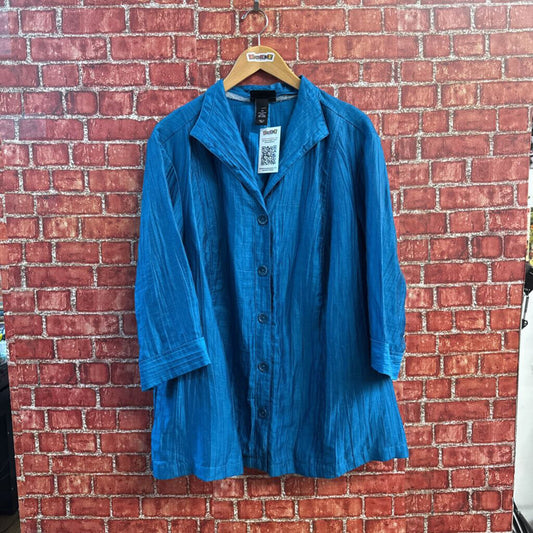 Maggie Barnes Button Up Lite Jacket Crinkle Blue Size 2X