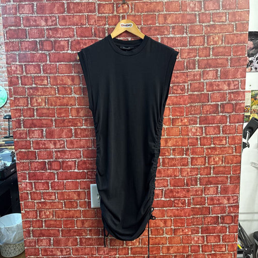 Allsaints Bodycon Solid Black Mini Dress Scrunch Sides Size 10