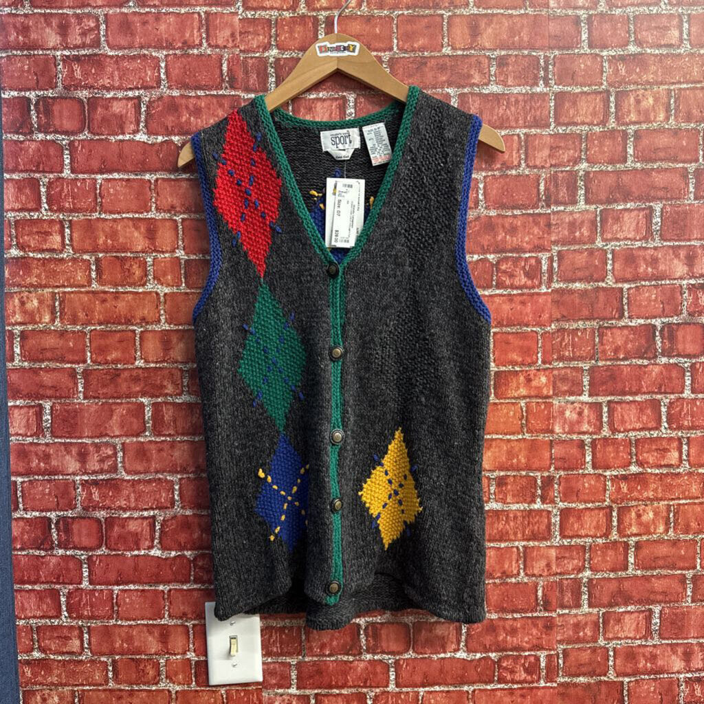 Eagle's Eye Sweater Vest Argyle Print Black/Blue/Multi Size S