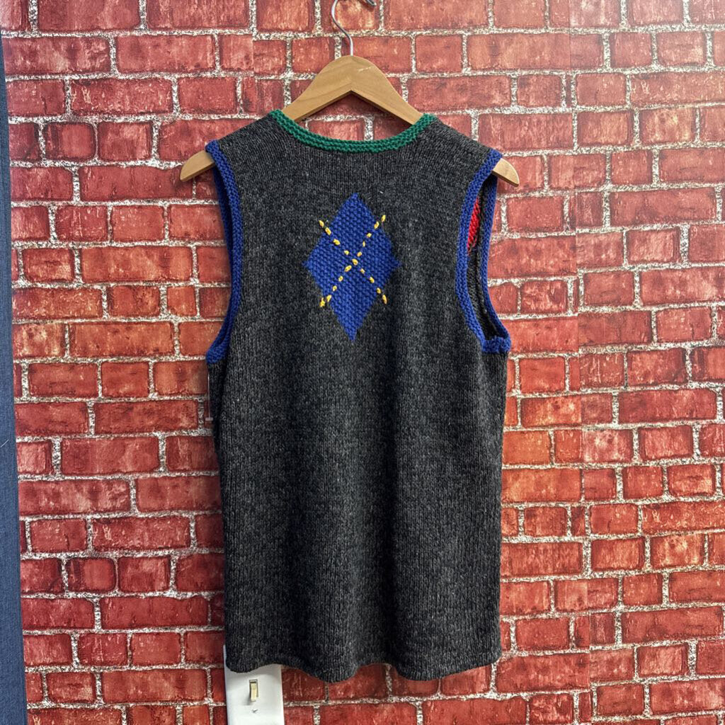 Eagle's Eye Sweater Vest Argyle Print Black/Blue/Multi Size S