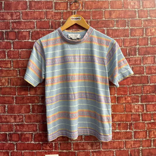 Petite Sophisticate Tee Floral Stripes Blue/Pink/Multi Size S