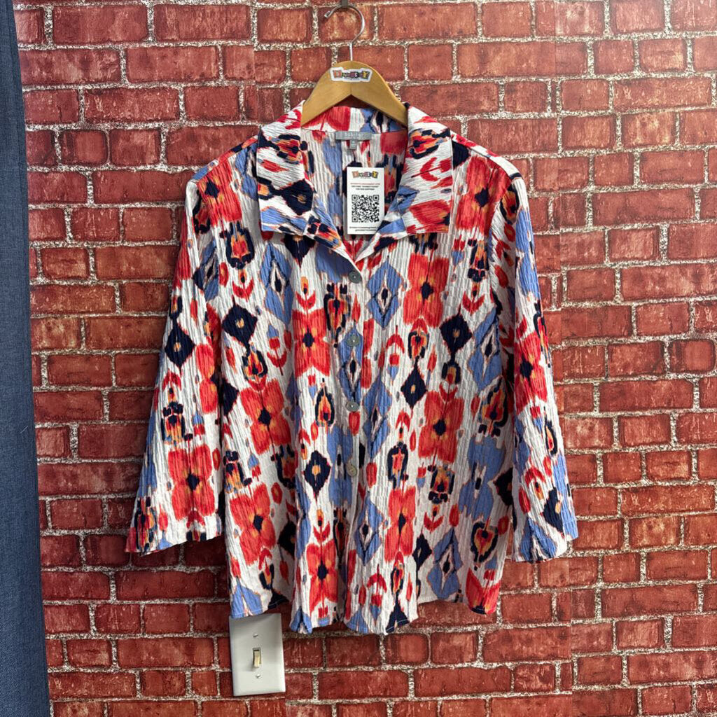 Habitat Button Up Shirt Abstract Print White/Blue/Pink Size XL