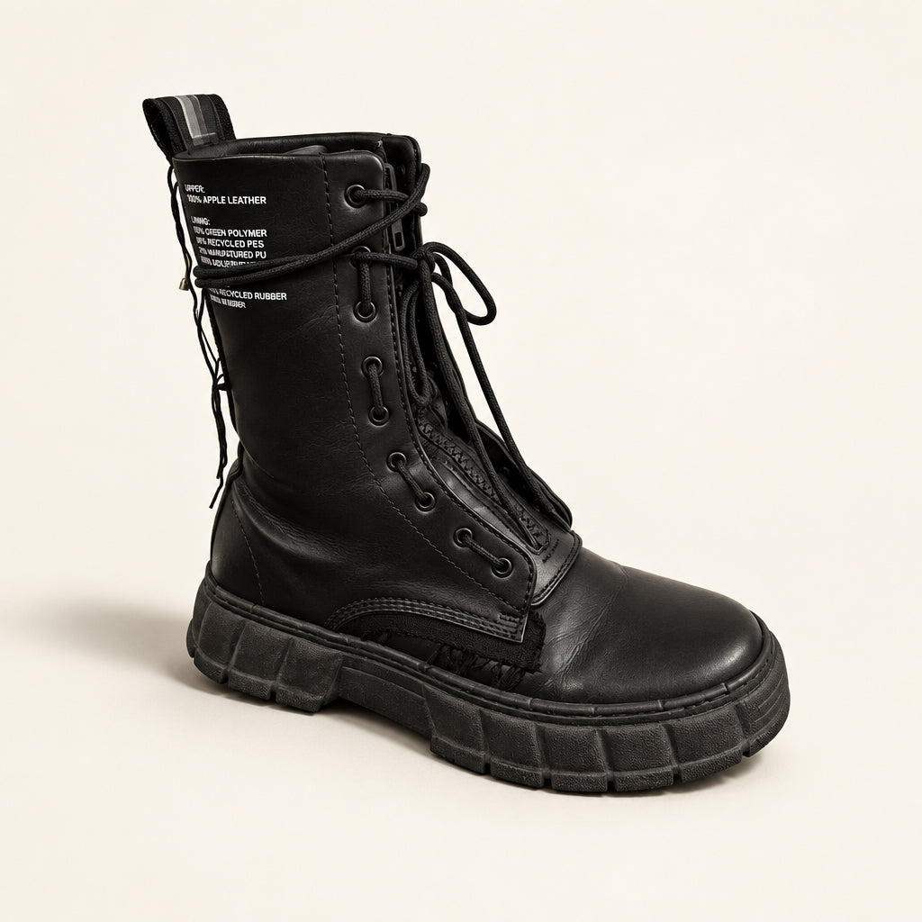 Viron Vegan Apple Leather Boots Combat Black Size 38 *Has Box*